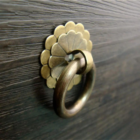 Two Pack Vintage Copper Round Ring Style Drawer Pulls For Dresser Cabinets, Antique Brass Knob Handles With Screws, 1.18 Inch Ring