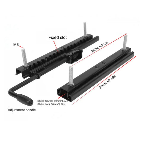 Adjustable Seat Slider Track Kit For Go Kart 240mm showing sliding rail with fixed slot and adjustment handle