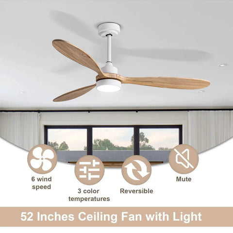 Cool 52 Inch Wood Ceiling Fan With Light And Remote, 6 Speed Quiet DC Motor, Low Profile Indoor Outdoor Ceiling Fan in room