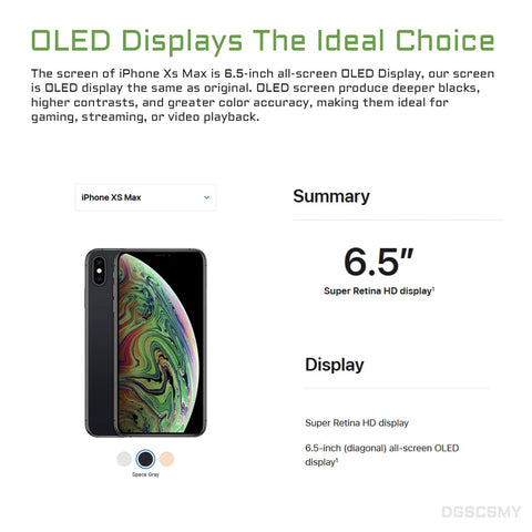 OLED Screen Replacement For iPhone XS Max 6.5 Inch Full Assembly With Front Speaker Proximity Sensor And 3D Touch Digitizer Plug And Play Easy Install Repair Kit For A1921 A2101 A2102 A2103 A2104 product display