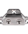 Beefy Ground Termination Block With Highly Conductive Zinc Alloy Three Mounting Points Two Five Millimeter Hex Set Screws And Two Reducers From One Zero To Four Gauge For Auto Audio System Wiring, front view