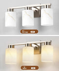 Heavy Duty 3 Light Bathroom Vanity Lights Brushed Nickel Wall Sconce With Striking White Marble Glass Shade Solid Aluminum Frame in daytime.