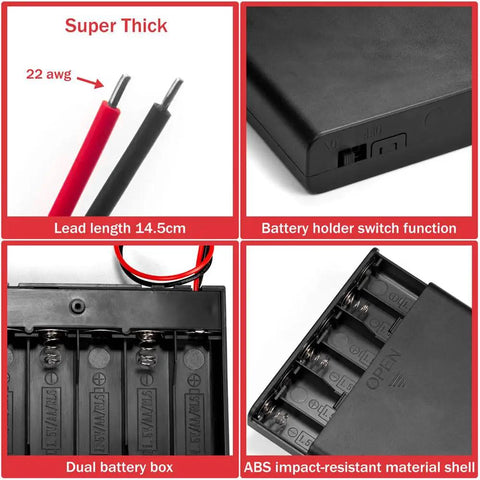 2PK 6AA Battery Holder Bringing You A Knockout 9V Charge With Effortless Toggle Switch And Secure Snap Lid Paired With Solder Seal Leads for DIY builds