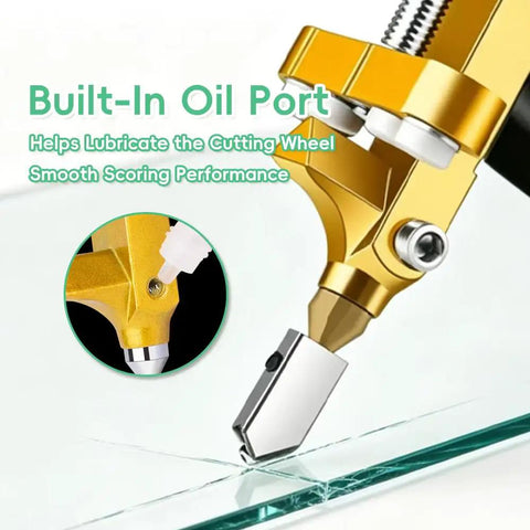 Close-up of All In One Glass And Tile Cutter Kit with built-in oil port for easy scoring on glass surface
