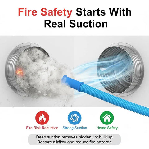 Dryer Vent Cleaning Kit With Lint Vacuum Attachment And Stretch Universal Connector showing lint removal and airflow improvement.