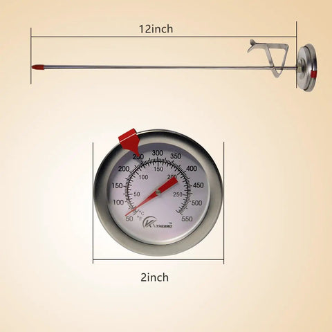 Analog 12 Inch Candy And Deep Fry Thermometer With Instant Read Dial, multipurpose stainless steel probe and dial