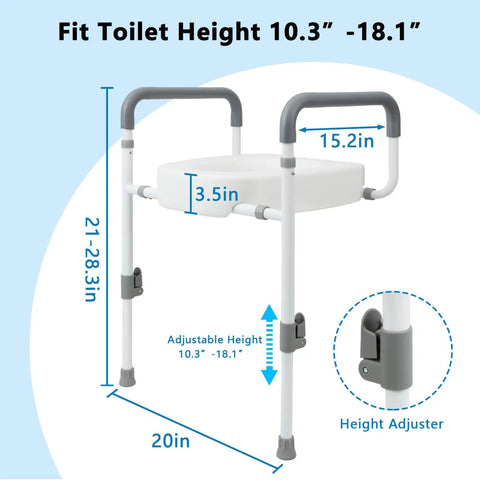 Heavy Duty Raised Toilet Seat Riser With Secure Armrests And Soft Grip Handles And Solid Frame Setup Giving You Real Backing For Everyday Bathroom Routine Without Breaking A Sweat Or Wrecking Your Knees