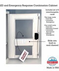 White steel AED and Emergency Response Cabinet with built-in alarm and first aid card storage