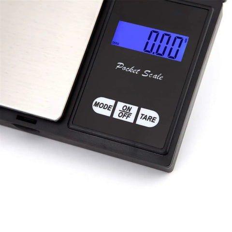 Mini Stainless Steel Digital Pocket Scale 0.01g To 500g With Tare Function showing blue backlit LCD display