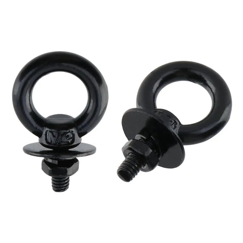 Pro Grade M4 Stainless Steel Eye Bolts With Hex Nuts And Washers, black coated, for heavy machinery lifting, close-up view.