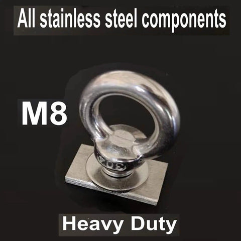 Built Tough M8 Eye Bolt Tie Down Kit For Roof Racks Stainless Steel With Quick Release Track Rail Adapter close-up view
