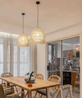 Dining room with Rattan Wicker Pendant Light Lampshade Basket Ceiling Chandelier Boho Home Decor 13.7 Inch Diameter