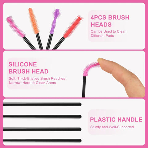 Image showing silicone brush heads and plastic handles from 16 Piece Sewing Machine Cleaning Kit With Dual Head Brush, Tweezers.