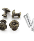 Four Pack Antique Bronze Round Flower Pattern Jewelry Box Pull Handles With Screws For Cabinet Drawer Wardrobe Zinc Alloy Knob Pull