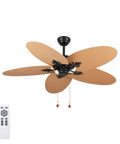 52-Inch Tropical Palm Leaf Ceiling Fan (No Light) with 5 hand-woven rattan blades and remote control, ideal for indoor use.