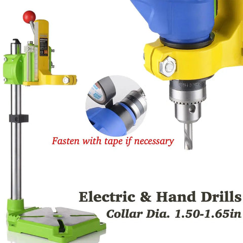 Benchtop Drill Press Stand For Electric And Hand Drills Collar Diameter 1.50 To 1.65 Inches Adjustable Height And Angle Locks