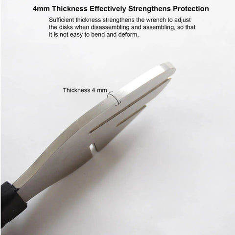 Disc Brake Pad Spreader Tool And Rotor Truing Fork showing 4mm thickness for bicycle maintenance