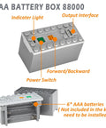 Image of AAA Battery Box 88000 for the 12 In 1 Full Motor Kit For Technic Building Blocks Upgrades with labeled features and battery slots.