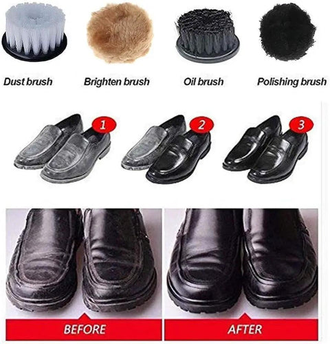 Cordless Electric Shoe Polisher Portable Leather Care Brush Kit For Straight Up Mirror Shine On Shoes Boots And Bags, brush types and results.