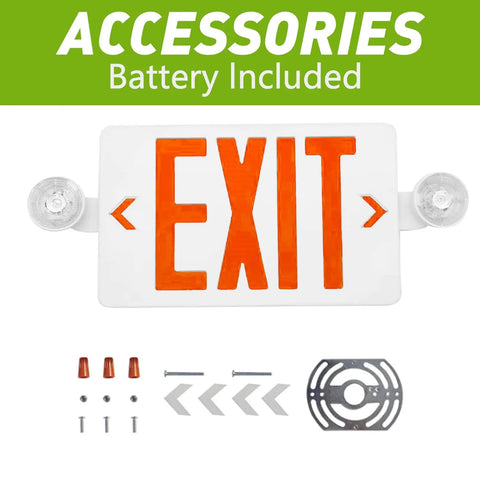 4 Pack Red LED Exit Signs With Emergency Lights And Battery Backup Dual Adjustable Head LED Lamps ABS Fire Resistant Housing UL Listed 120277V Boss Level Safety Signage with accessories