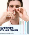 Man using 2 In 1 Nose Hair Cutter And Ear Picker Set With 360 Degree Rotation Slick Safe Trimming Dual Blade Tool Blue
