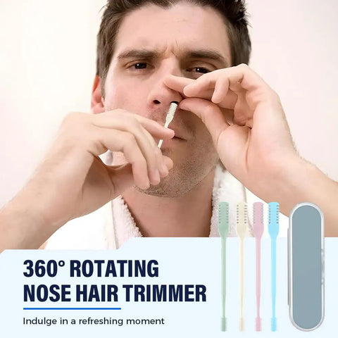Person using 360 Degree Rotating Nose And Ear Groomer 2 In 1 Nasal Hair Cutter with Dual Stainless Steel Blades