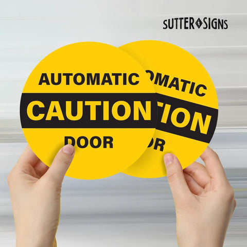 Two Pack Caution Automatic Door Stickers For Sliding Glass Doors Double Sided Weatherproof Vinyl Safety Decals With Adhesive