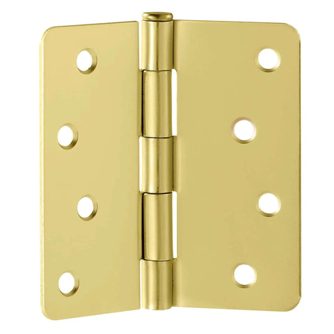 Heavy Duty Steel Door Hinges Satin Brass Finish 4 Inch Radius One Quarter Inch Set Of 10 With Mounting Screws And Removable Pin