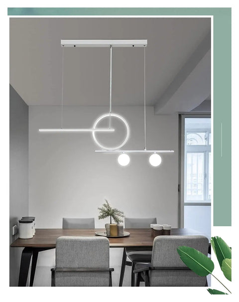 Modern Pendant Light for Dining Room Kitchen Restaurant Bar Creative Golden Lighting Fixtures Nordic Line Hanging Ceiling Lamp (Colour: Gold) (White) above modern dining table setting.