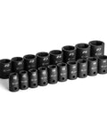 Half Inch Drive Shallow Impact Socket Set Metric 10 To 27 mm 18 Piece Chrome Molybdenum Steel Heat Treated For Maximum Torque Durable Power Tool Sockets