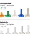 Golf Rubber Tees Practice Set with mixed size tees in 5 colors for indoor outdoor use durable soft rubber tee kit on display