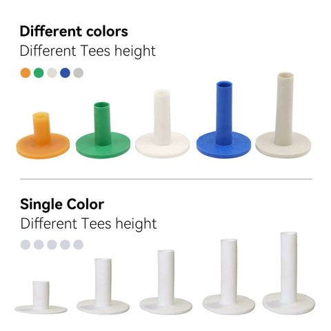 Golf Rubber Tees Practice Set with mixed size tees in 5 colors for indoor outdoor use durable soft rubber tee kit on display
