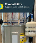 Universal Expansion Tank Water Heater Wall Mount Bracket in Stainless Steel with Straps installed on 5-gallon tank.