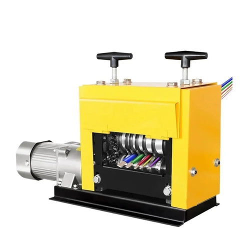 Heavy Duty Fully Automatic Electric Wire Stripper Engineered For Lightning Fast Cable Peeling And Dependable Metal Stripping, yellow housing and automatic feed mechanism.