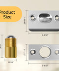 Two Pack Adjustable Closet Door Ball Catch Set With Spring Loaded Copper Mechanism for Cabinet and Closet Doors size details