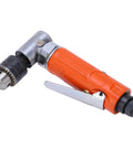 Professional Grade Right Angle Air Die Grinder Running 25000 Rpm For Fast Grinding And Polishing Tasks Boasts Smooth Ball Bearing Build And Complete Pneumatic Tool Kit, featuring an orange handle and metal chuck.
