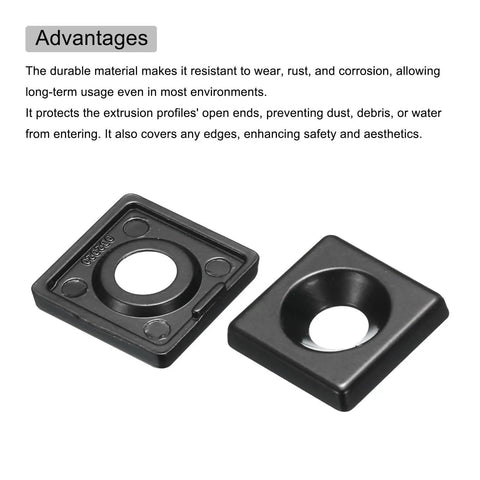 4 Pack Aluminum End Caps For 20x20mm TSlot Extrusions Black 7mm Dia EU Standard shown with design details