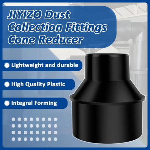 Four Inch To Two And One Half Inch Dust Collection Reducer Cone Adapter for shop vacuum hose fittings, black plastic.