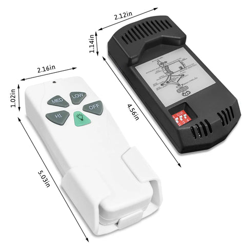 Two Pack Universal Ceiling Fan Remote Kit With Light Dimmer And Three Speed Receiver, wireless remotes with size dimensions