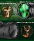 Ultra High Power 80x100 Monocular For Adults With Tripod And Smartphone Bracket, BAK4 Prism And FMC Lens, Crystal Clear Long Range Viewing For Bird Watching, Outdoor Adventures In Black showing true and false magnification comparison