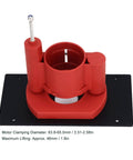 Garage Ready Router Lift Kit Featuring M8 Flip Board And Heavy Duty Aluminum Manual Crank Assembly. Red motor clamp with black base.