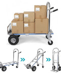 Beefy 3 In 1 Utility Dolly Cart With 550 Lb Capacity Heavy Duty Aluminum Frame Industrial Grade Convertible Cart For Moving Appliances Furniture And Luggage In One Handy Tool, loaded with boxes