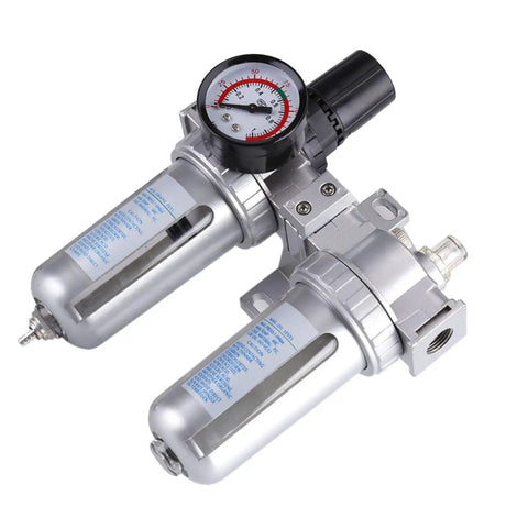 Air Pressure Filter Regulator Lubricator With Gauge Three Eighths Inch Aluminum FRL Unit for pneumatic tools and compressors