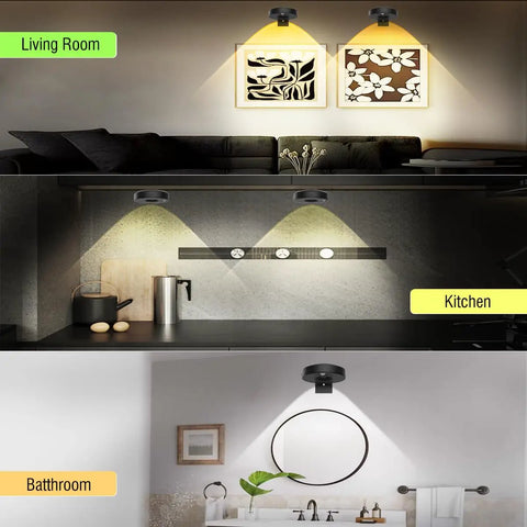 Three Pack LED Picture Lights For Wall With Rechargeable Battery, Remote Control, installed in living room, kitchen, bathroom