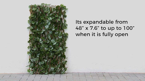 Expandable Artificial Ivy Privacy Screen For Patio Balcony Garden And Backyard Outdoor Privacy Panels Weather Resistant No Fuss Easy Setup Faux Greenery Hedge Panel Leaf Wall Decor One Piece shown partially expanded