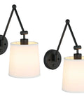 Set Of 2 Modern Matte Black Wall Sconces With White Fabric Shade Easy On Off Switch Hardwired Or Plug-In Cozy Bedside Mood Lighting For Bedroom