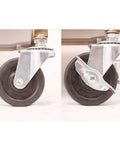 Badass Industrial Wine Storage Cart With Rock Solid Wheels and Hella Roomy Metal Shelves For Home Bar Mobile Serving Trolley close-up of heavy-duty wheels.