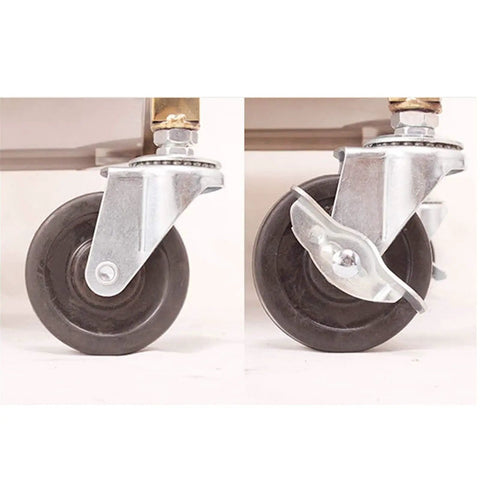 Badass Industrial Wine Storage Cart With Rock Solid Wheels and Hella Roomy Metal Shelves For Home Bar Mobile Serving Trolley close-up of heavy-duty wheels.
