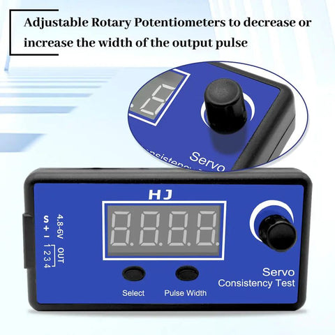 Pro Grade RC Servo And ESC Consistency Tester For Helicopters Planes And Cars with digital display and rotary knob adjustment.