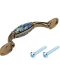 2 Pack Ceramic Cabinet Pulls with Brushed Brass Finish and Vintage Sea Wave Pattern, Zinc Alloy Core, shown with screws